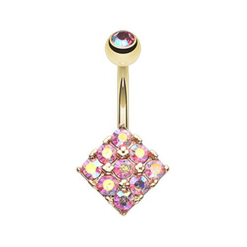 Golden Sparkle Overload Belly Button Ring Navel Ring Impulse Piercings Pink/Aurora Borealis