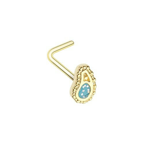 Golden Sparkling Ornate Paisley L-Shape Nose Ring Nose Ring Impulse Piercings