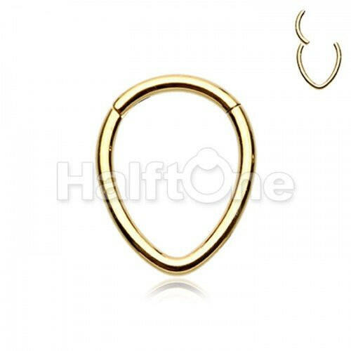 Golden Teardrop Steel Seamless Hinged Clicker Ring Septum Ring Impulse Piercings