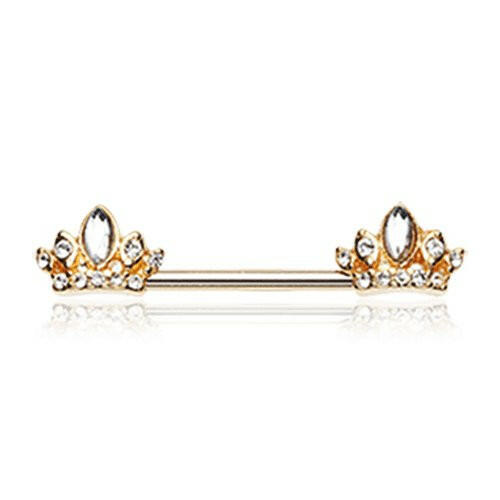 Golden Tiara Crown Sparkle Nipple Barbell Ring Impulse Piercings