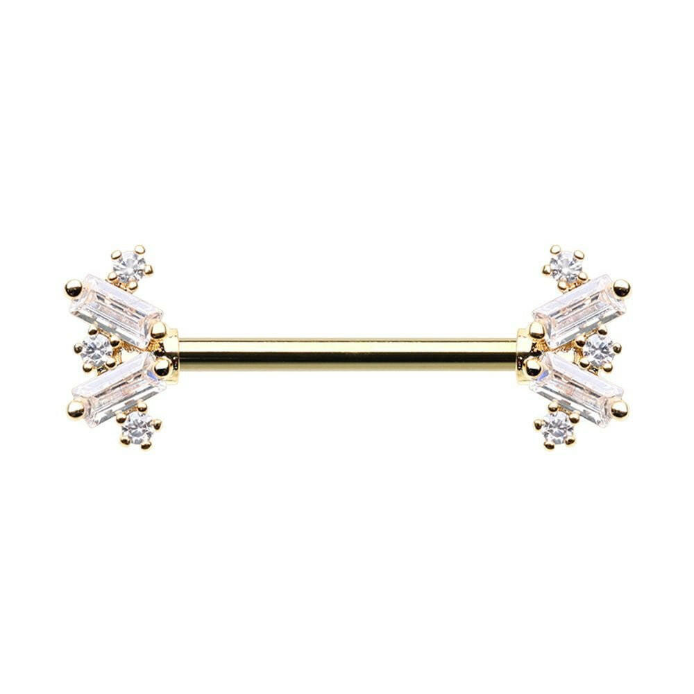 Golden Tile Baguette Gem Nipple Barbell Ring Nipple Ring Impulse Piercings