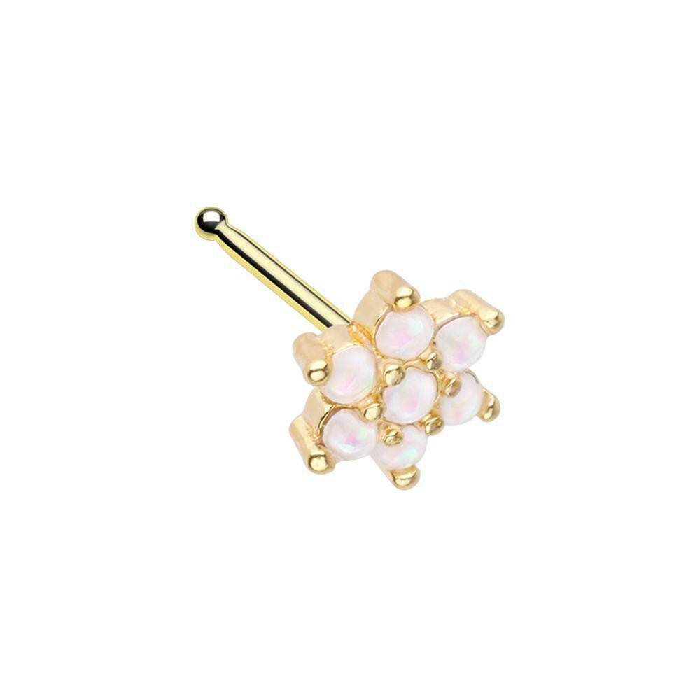 Golden White Opal Flower Cluster Nose Stud Ring Nose Ring Impulse Piercings 20 GA Length (7mm)