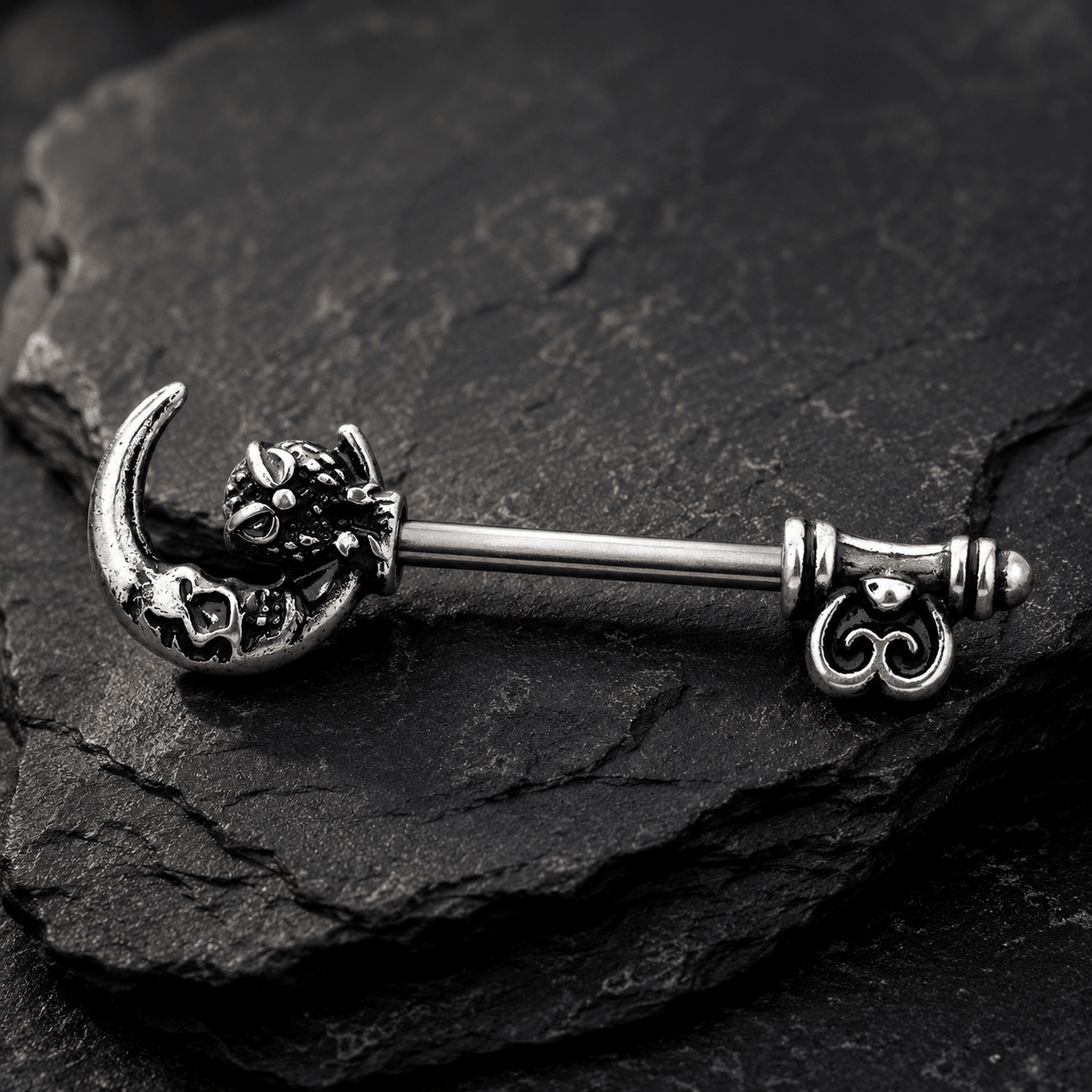Gothic Owl Moon Skeleton Key Nipple Bar 14G Pair