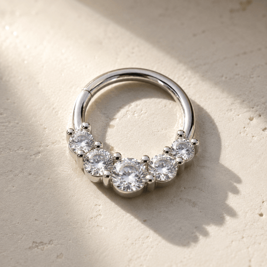 Grand Cubic CZ Seamless Ring 16G 5 Prong Set 316L Steel