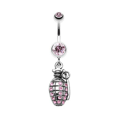 Hand Grenade Sparkle Belly Button Ring Navel Ring Impulse Piercings Light Pink