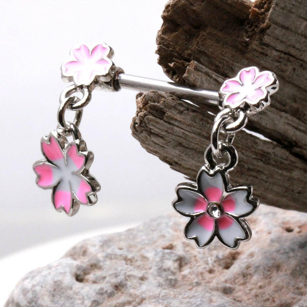 Hanging Pink Flower Nipple Bar Nipple Ring Impulse Piercings