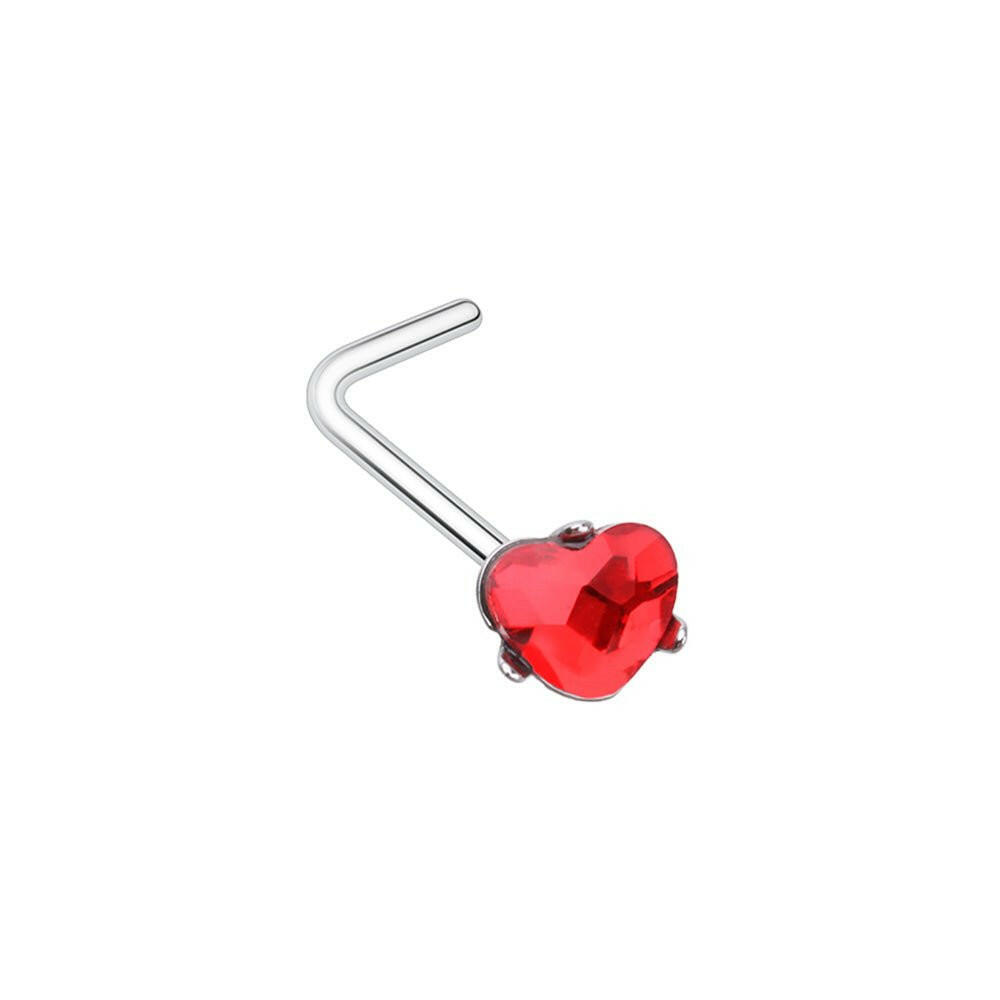 Heart Gem L-Shaped Nose Ring Nose Ring Impulse Piercings Red