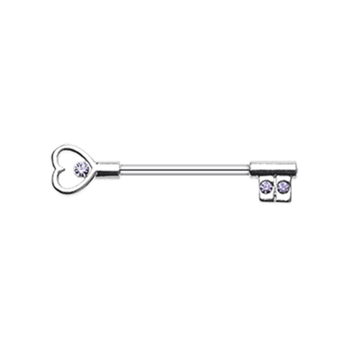 Heart Key Nipple Barbell Ring Nipple Ring Impulse Piercings 14 GA (1.6mm) Tanzanite