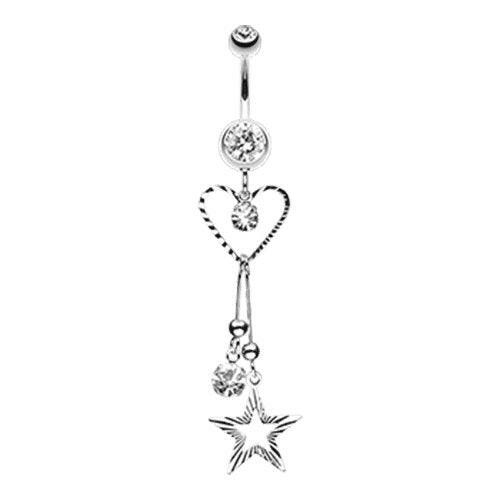 Heart & Star Sparkle Belly Button Ring Navel Ring Impulse Piercings Clear