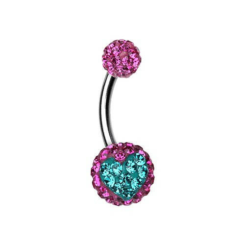 Heart's Delight Multi-Sprinkle Dot Belly Button Ring Navel Ring Impulse Piercings Fuchsia/Teal