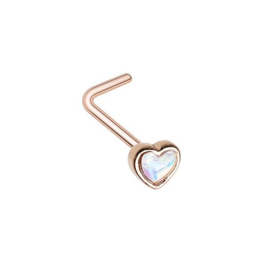 Rose Gold Heart Moonstone L-Shape Nose Ring Nose Ring Skin Metals