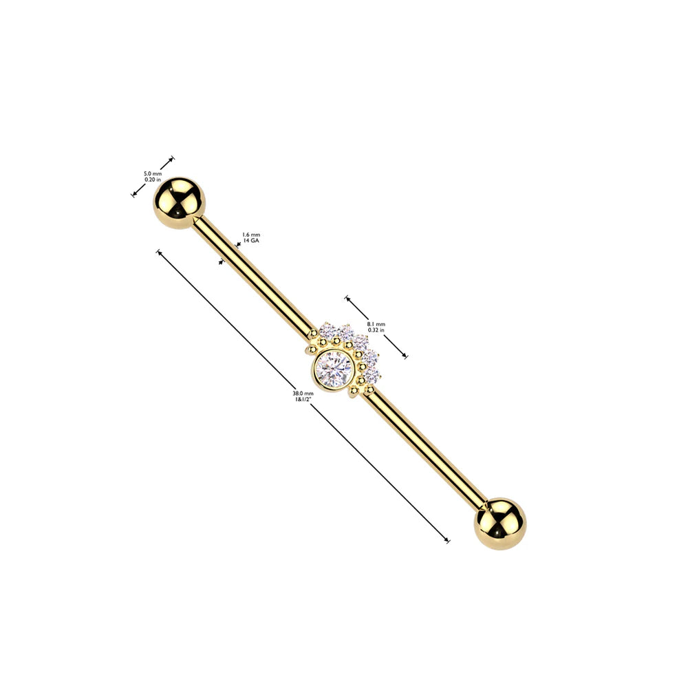 Surgical Steel CZ Fan With Big Round CZ Center Industrial Barbell Industrial Barbell Skin Metals
