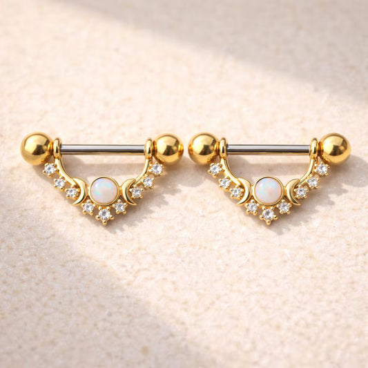 Gold Plated Multi Jeweled Moon and Stars Nipple Shield