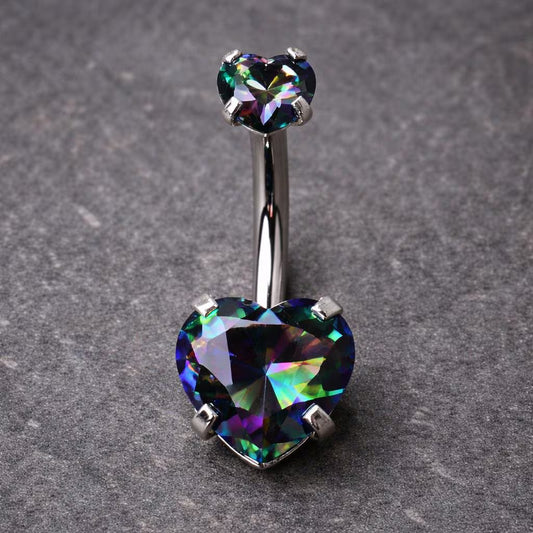 Internally Threaded 316L Stainless Steel Prong Set Vitrail Medium Heart Navel Ring