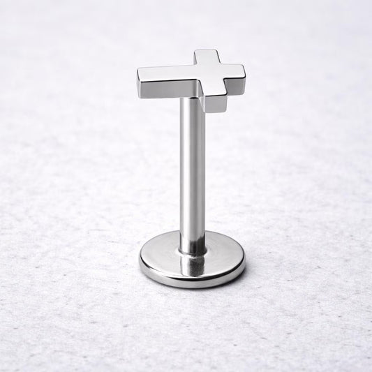 Cross Labret Stud 16G Internally Threaded 316L Steel