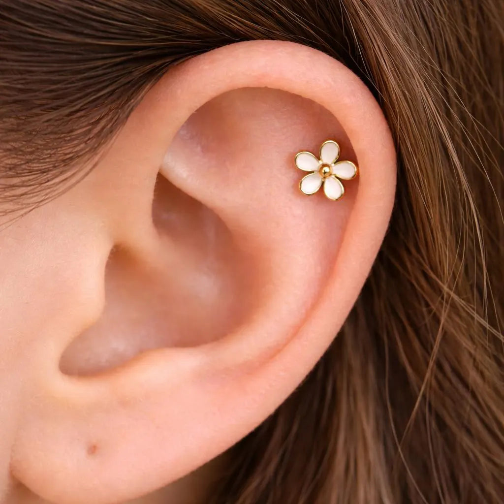 Gold Plated Sweet White Daisy Cartilage Earring Cartilage Skin Metals