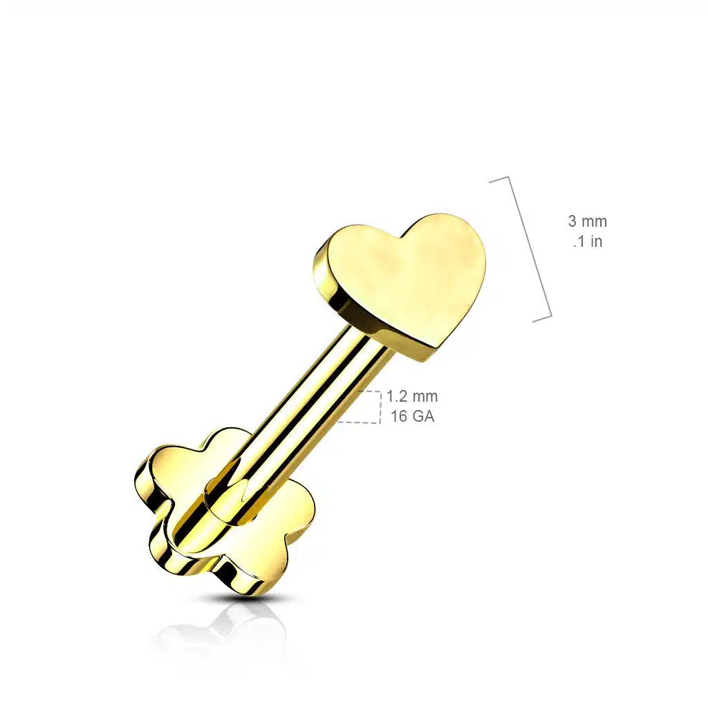 Implant Grade Titanium Threadless Push in Flower Base Labret With Heart Shaped Top Labret Skin Metals