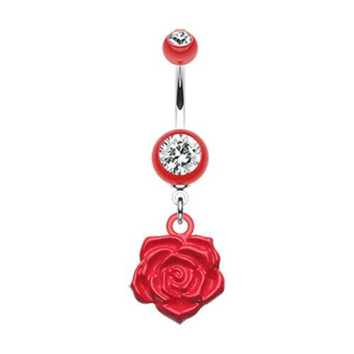 Immortal Rose Belly Button Ring Navel Ring Impulse Piercings Red