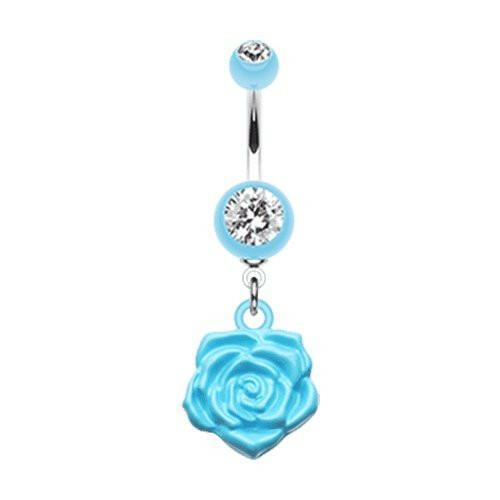 Immortal Rose Belly Button Ring Navel Ring Impulse Piercings Light Blue