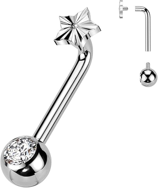 Implant Grade Titanium Internally Threaded L Bent Christina Piercing With CZ Flower Top and Pressed Fit Gem End Christina Skin Metals