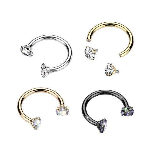 Implant Grade Titanium Internally Threaded Prong Set CZ Horseshoe Horseshoe Skin Metals