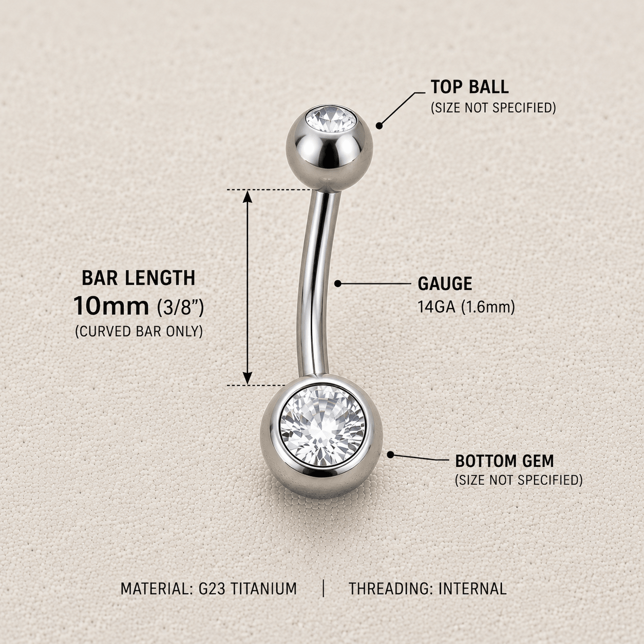 Implant Grade Titanium Navel Ring CZ Balls 14G Internally Threaded