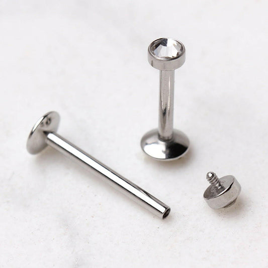 Internally Threaded 316L Stainless Steel Flat CZ Top Labret