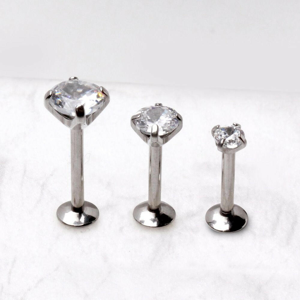 Internally Threaded Labret with Prong Set CZ Labret Impulse Piercings