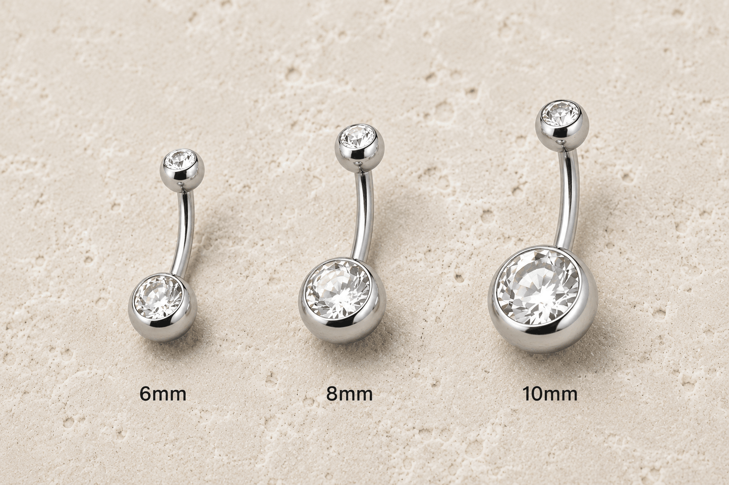 Internally Threaded Navel Ring Clear CZ Balls 14G 316L Steel