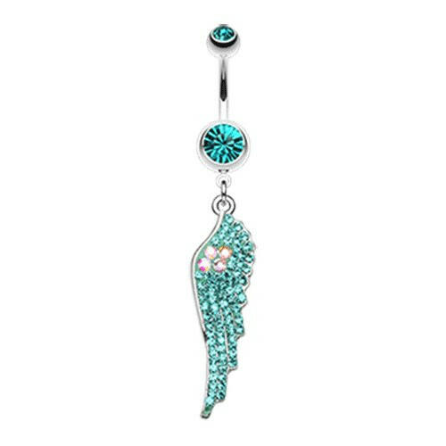 Jeweled Angel Wing Sparkle Belly Button Ring Navel Ring Impulse Piercings Teal