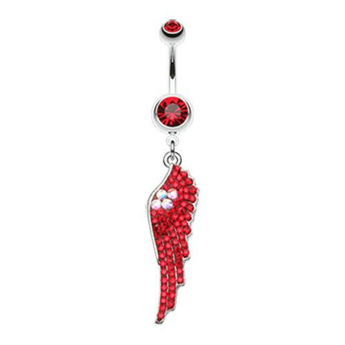 Jeweled Angel Wing Sparkle Belly Button Ring Navel Ring Impulse Piercings Red