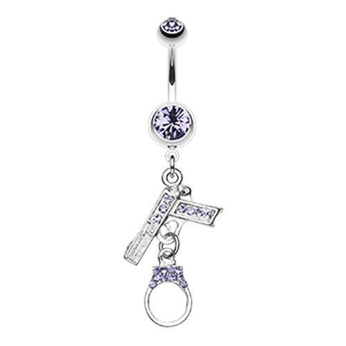 Jeweled Handgun Handcuff Belly Button Ring Navel Ring Impulse Piercings Tanzanite