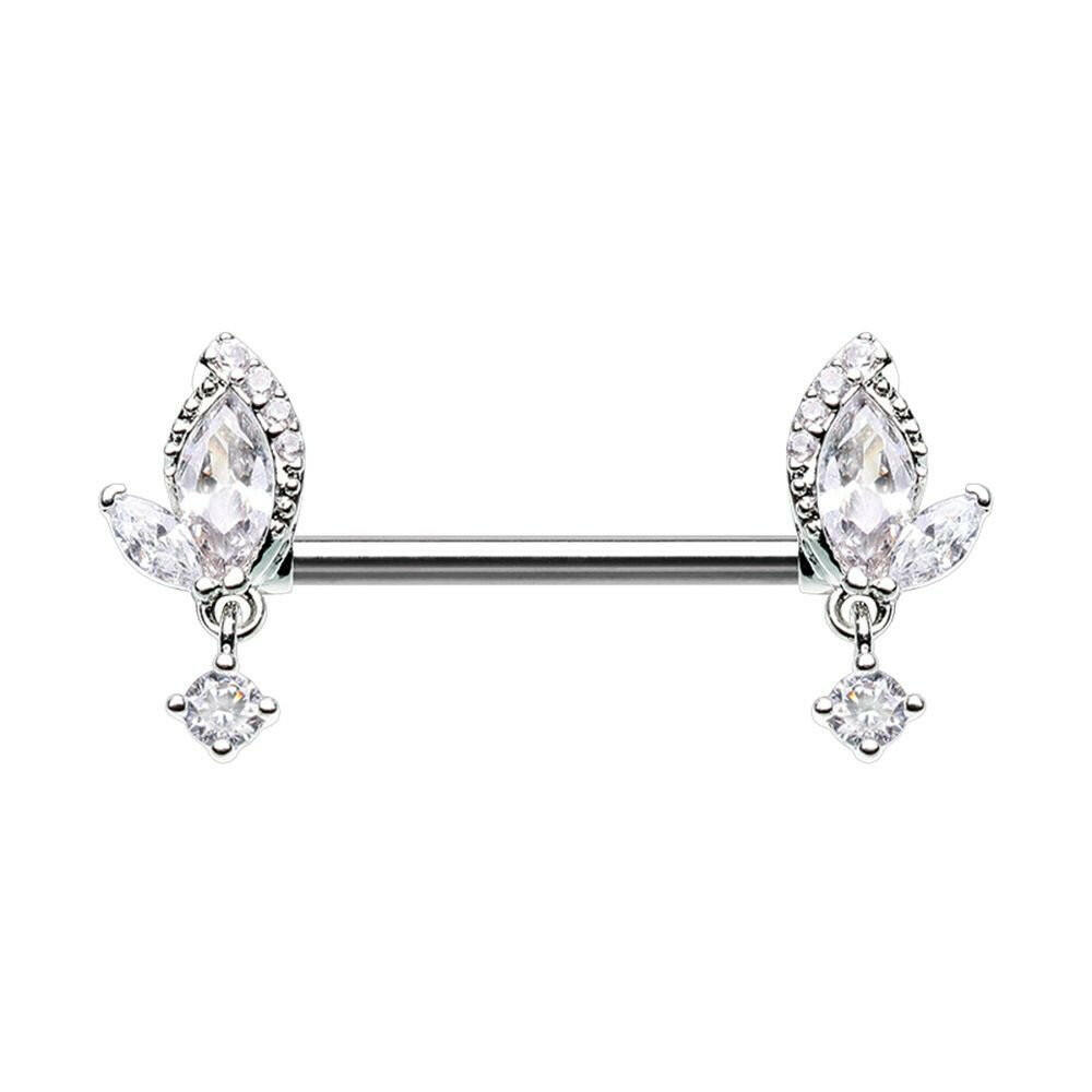 Leafy Dangle Gem Nipple Barbell Ring Nipple Ring Impulse Piercings
