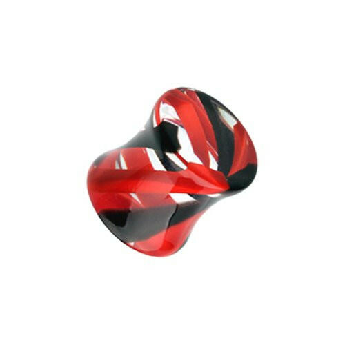 Marble Stripe Acrylic Double Flared Ear Gauge Plug Plugs Impulse Piercings 8 gauge (3.2mm) Red/Black