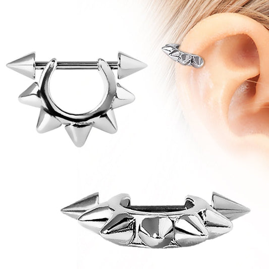 Metal Spike Cartilage Cuff 16G Mirror Finish Steel