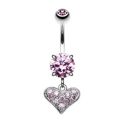 Mini Cubic Zirconia Heart Sparkle Belly Button Ring Navel Ring Impulse Piercings Pink