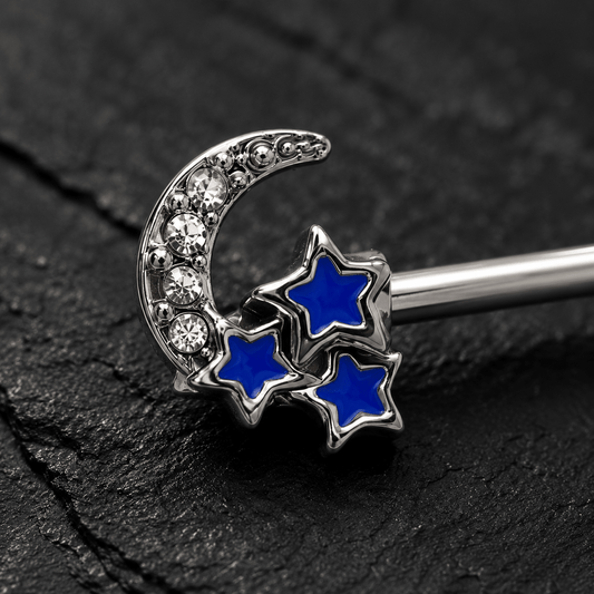Stainless Steel Jeweled Moon and Star Nipple Bar - Skin Metals