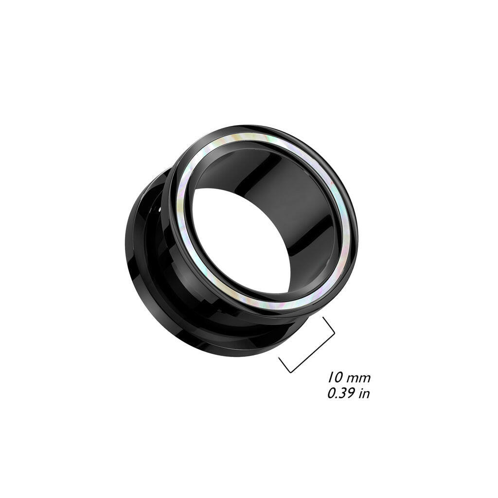 Mother of Pearl Rimmed Black PVD Surgical Steel Screw Fit Tunnel Plugs Impulse Piercings