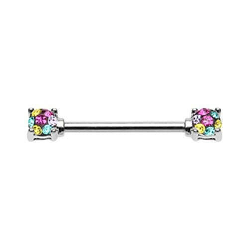 Multi Color Sprinkle Dot Multi Gem Prong Set Nipple Barbell Ring Nipple Ring Impulse Piercings 14 GA (1.6mm) Retro