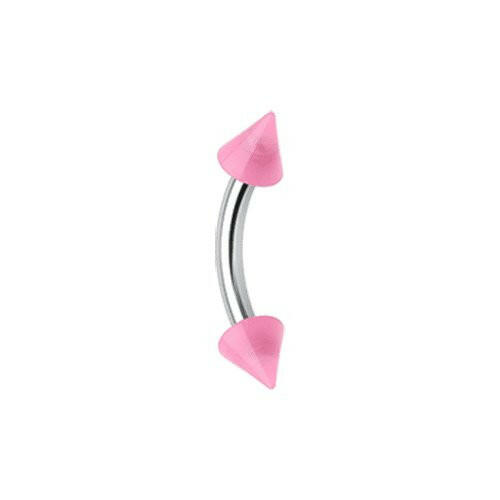 Neon Acrylic Spike Ends Curved Barbell Eyebrow Ring Curved Barbell Impulse Piercings 16 GA (1.2mm) 1/8" (3mm) Pink