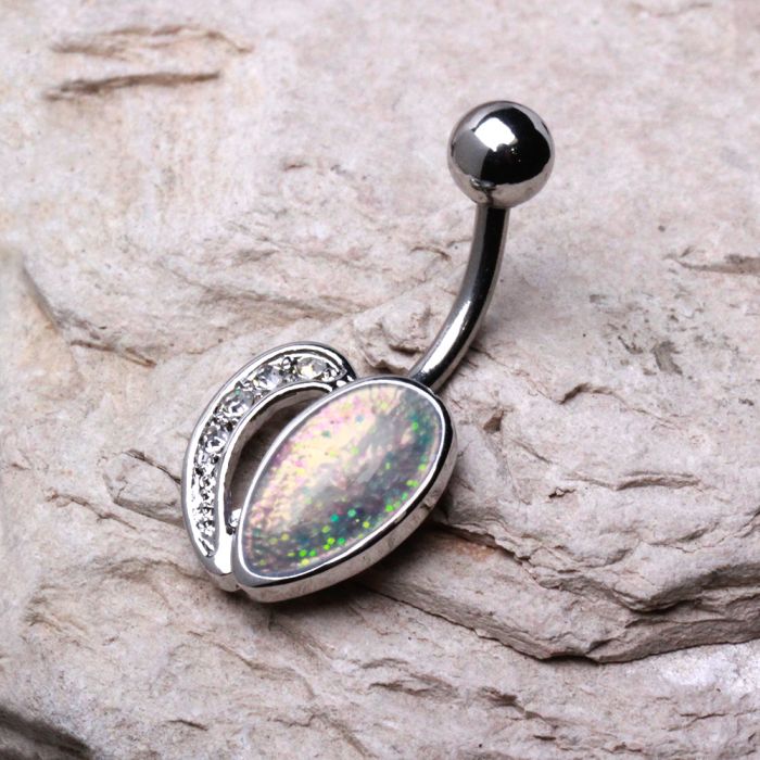 316L Stainless Steel White Synthetic Opal Heart Navel Ring Navel Ring Skin Metals