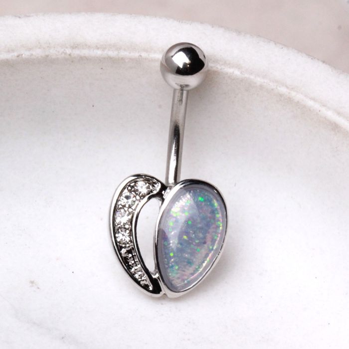 316L Stainless Steel White Synthetic Opal Heart Navel Ring Navel Ring Skin Metals