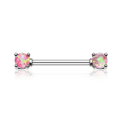Opal Glitter Prong Steel Nipple Barbell Ring Nipple Ring Impulse Piercings 14 GA (1.6mm) Pink