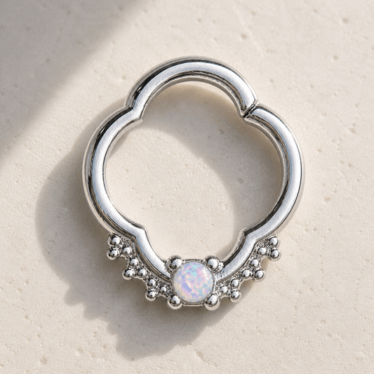 Opal Quatrefoil Captive Bead Ring Septum Ring 16G
