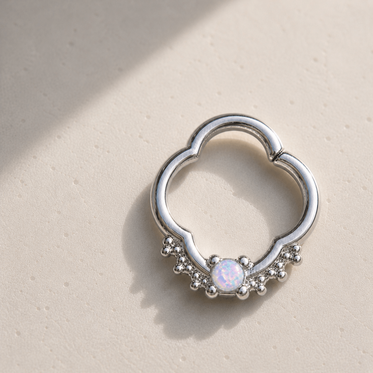 Opal Quatrefoil Captive Bead Ring Septum Ring 16G