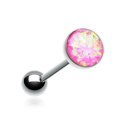 Opal Sparkle Barbell Tongue Ring Barbell Impulse Piercings Pink