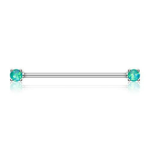 Opal Sparkle Prong Industrial Barbell Industrial Barbell Impulse Piercings Teal