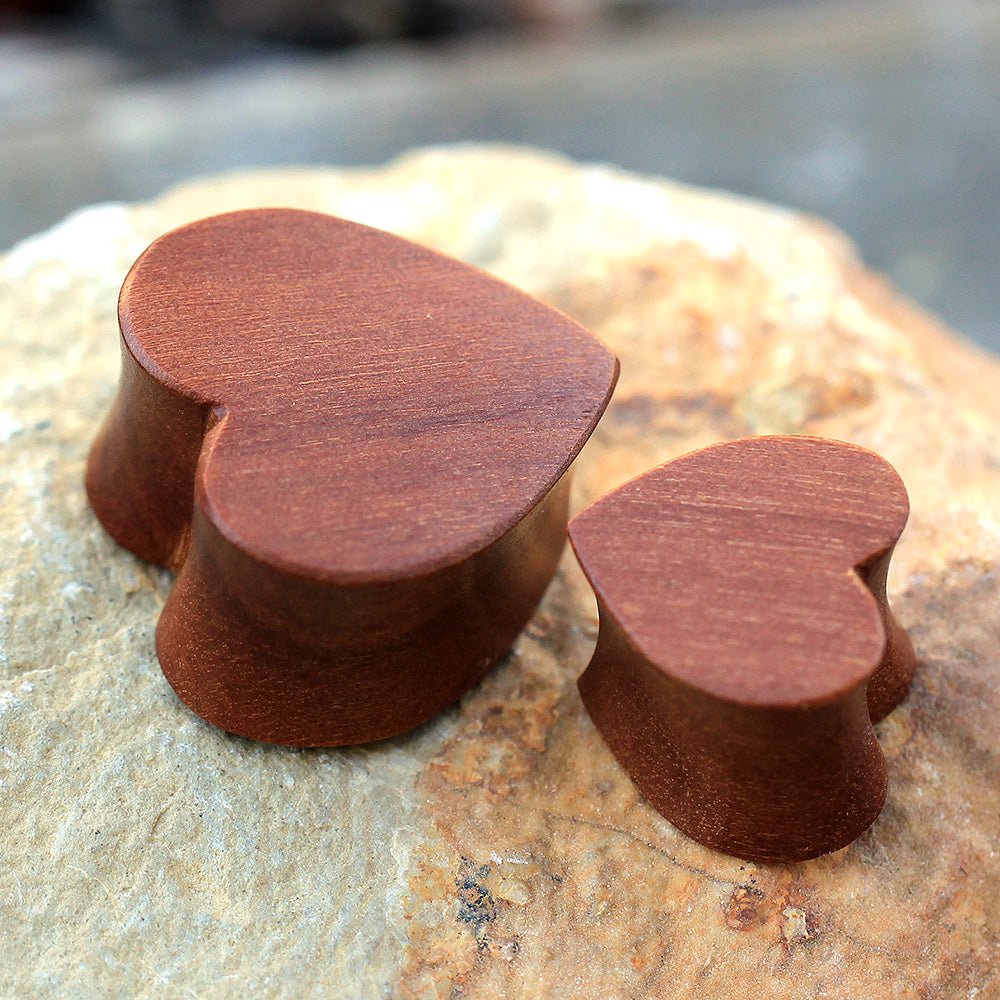 Organic Red Cherry Wood Heart Saddle Plug — Sold as Pair