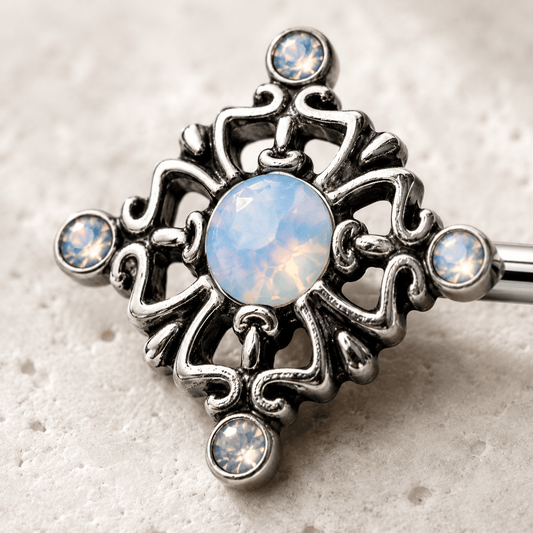 Stainless Steel Ornate Nipple Bar - Skin Metals