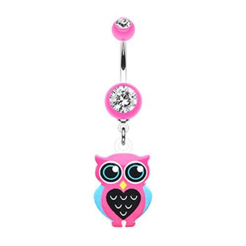 Owl Love Belly Button Ring Navel Ring Impulse Piercings Pink